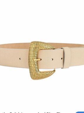 B-low The Belt Beige Leather Belt with Textured Gold Buckle